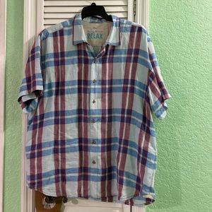 Tommy Bahama Men’s Blue and Red Plaid Causal Button Down Shirt XXL